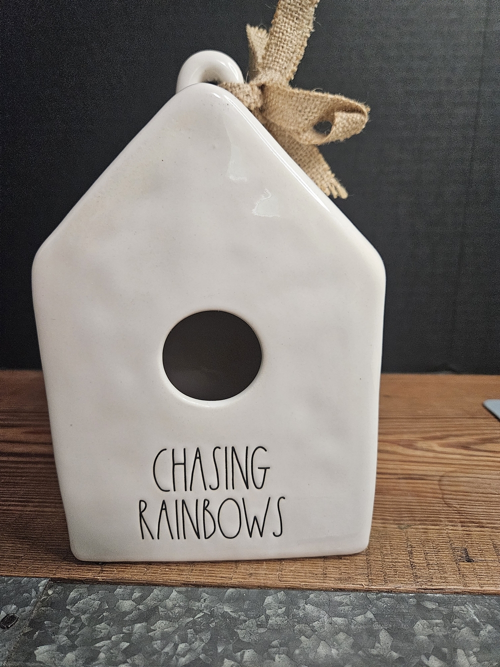 Rae Dunn Ceramic Birdhouse Décor - White "Chasing Rainbows"